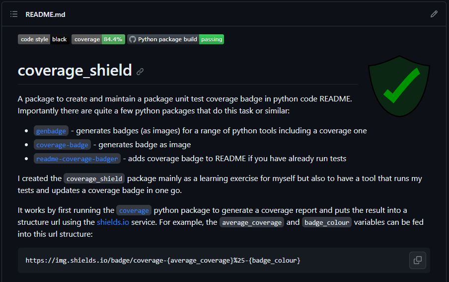 Create and update your python package unit test coverage badge with coverage_shield
